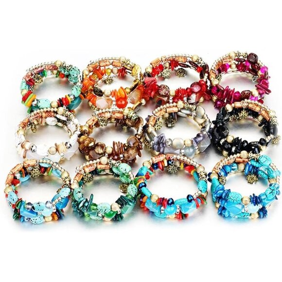 Exquisite Boho Multilayer Crystal Bead Bracelet - Handmade Turquoise, 2.6in - Picture 2 of 2